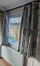Dunelm Grey Geometric Eyelet Curtains 228x137cm Pair Lined 90x54" Modern
