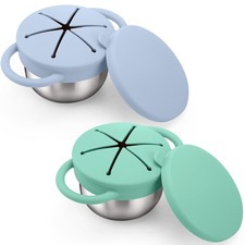 2 Pack Stainless Steel Toddler Snack Cups - 9 OZ Spill-Proof Baby Snack Conta...