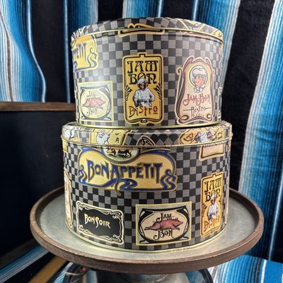 Department 56 Round Jam Bon Pig Tins-2 VTG 1980 s