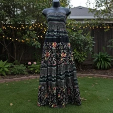 Smocked Strapless Tiered Maxi Dress Whimseygoth Dress Cotton with Lace Trim Sz M