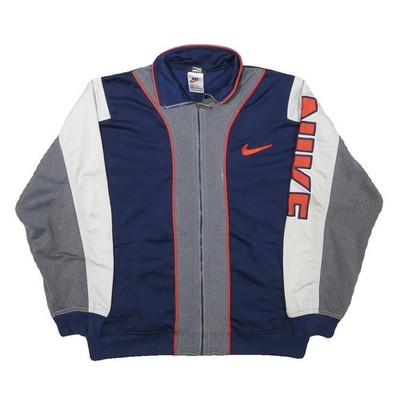 NIKE Trainingsjacke Jungen dunkelblau grau & weiß L Polyestermischung Reißverschluss