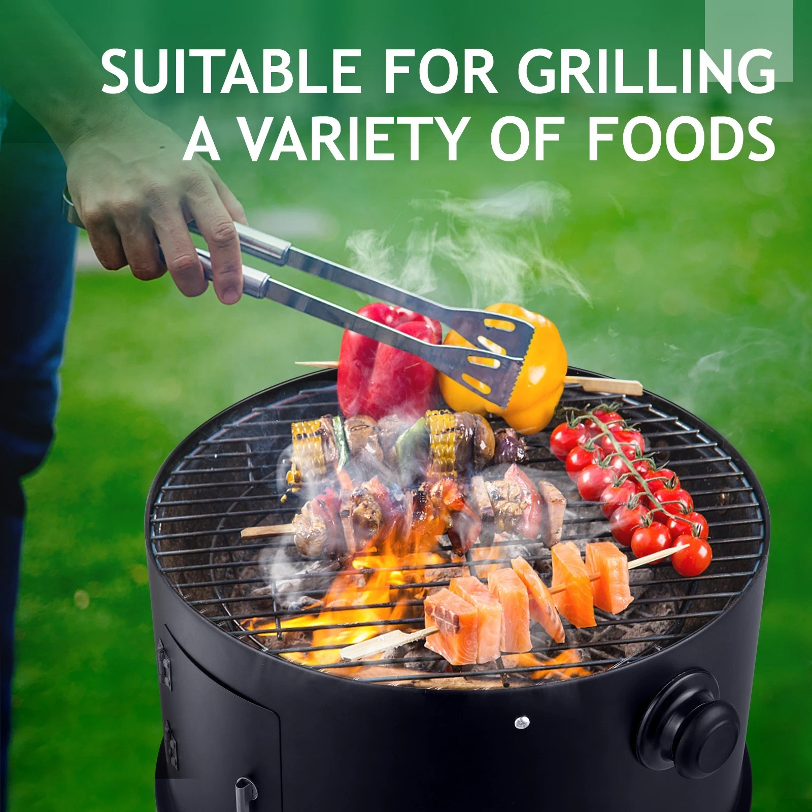 Black Iron Charcoal BBQ Grill Smoker Portable Outdoor Cooker 80cm