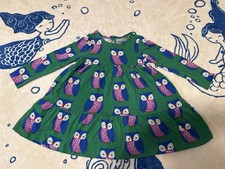 NWOT mini Boden Ariel Long Sleeve Twirly Dress Size2-3 Rich Emerald Geo Owls