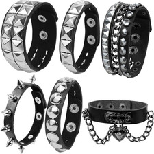 6 PCS Leather Spiked Bracelets for Men and Women - Punk Rock Style