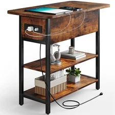 End Table with Charging Station, Flip Top Side Table with USB Ports and Outle...