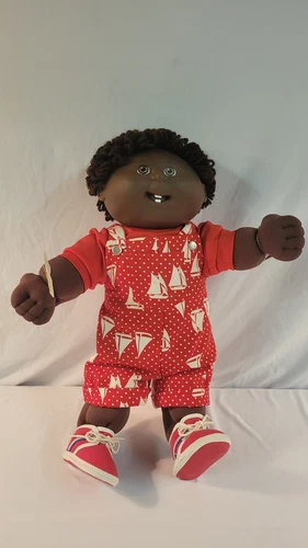 1990 Cabbage Patch Kid Doll (Mold K14) African American Boy Red Sailboat Outfit