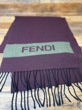 Fendi 100 Wool Fringe Stole Scarf Purple And Gray 57x12