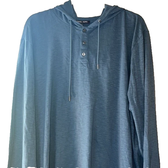 MICHAEL KORS Felpa Henley Kors uomo blu scuro Chambray blu slub taglia XXL NUOVA CON ETICHETTE