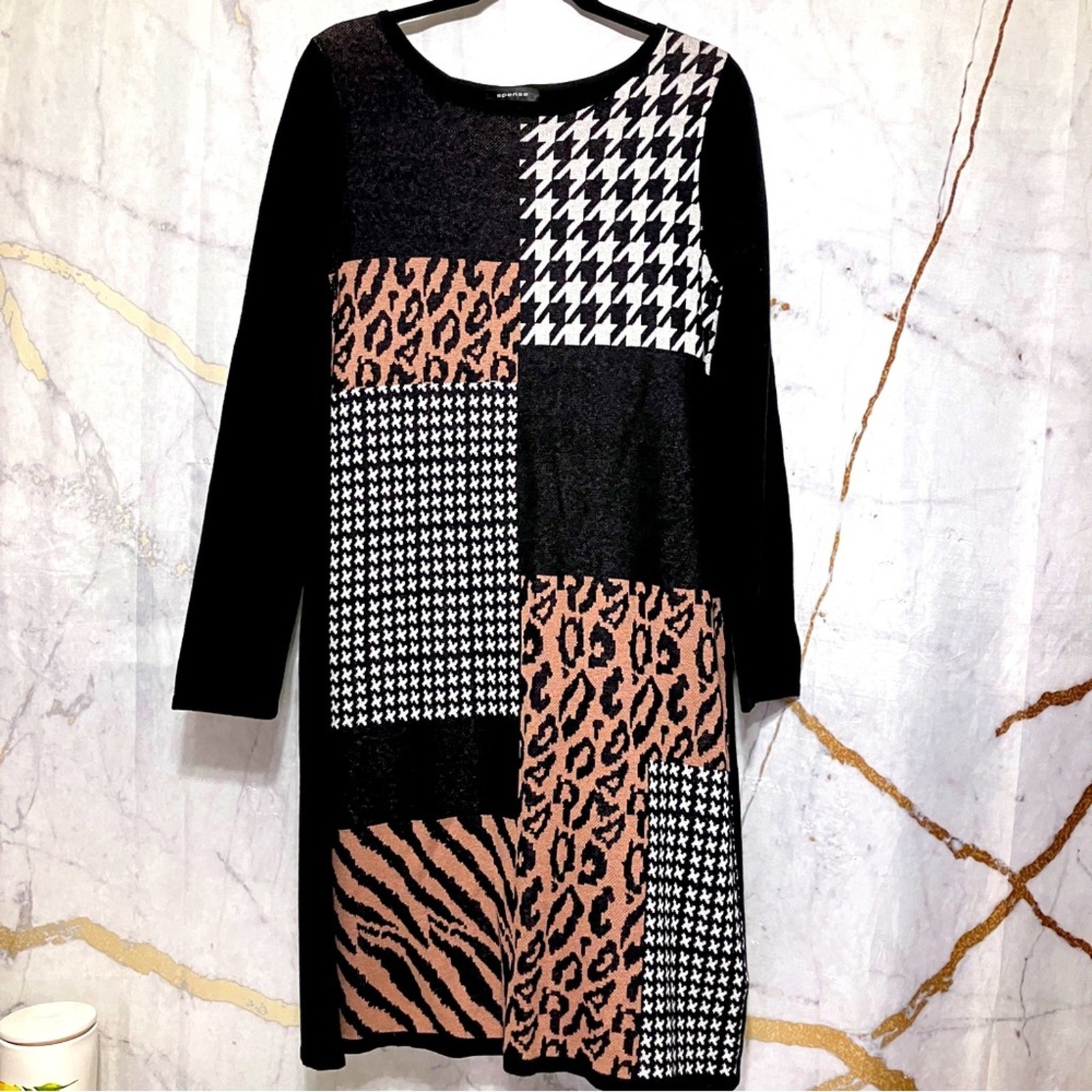 Mixed Leopard Houndstooth Patchwork Pattern Sweat… - image 1