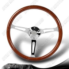 15-inch W-power 380mm Brown Wood Grain Chrome Spoke 3 Deep Dish Steering Wheel