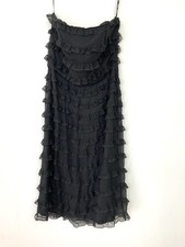 VTG Y2K Betsey Johnson 6 Black Strapless Tiered Lace Ruffle Sheer Overlay Dress
