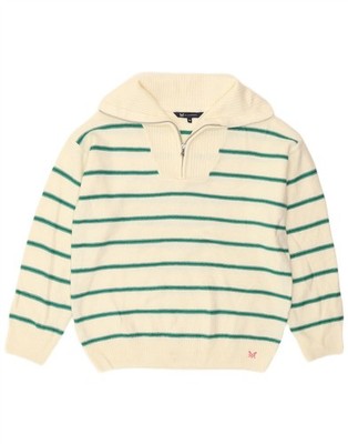 Crew Clothing Damenpullover Pullover mit Reißverschluss am Ausschnitt UK 14 Large cremeweiß gestreift RR02