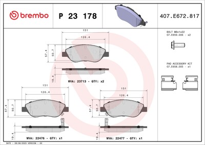 Brembo P 23 178 brake pad set, disc brake for Fiat
