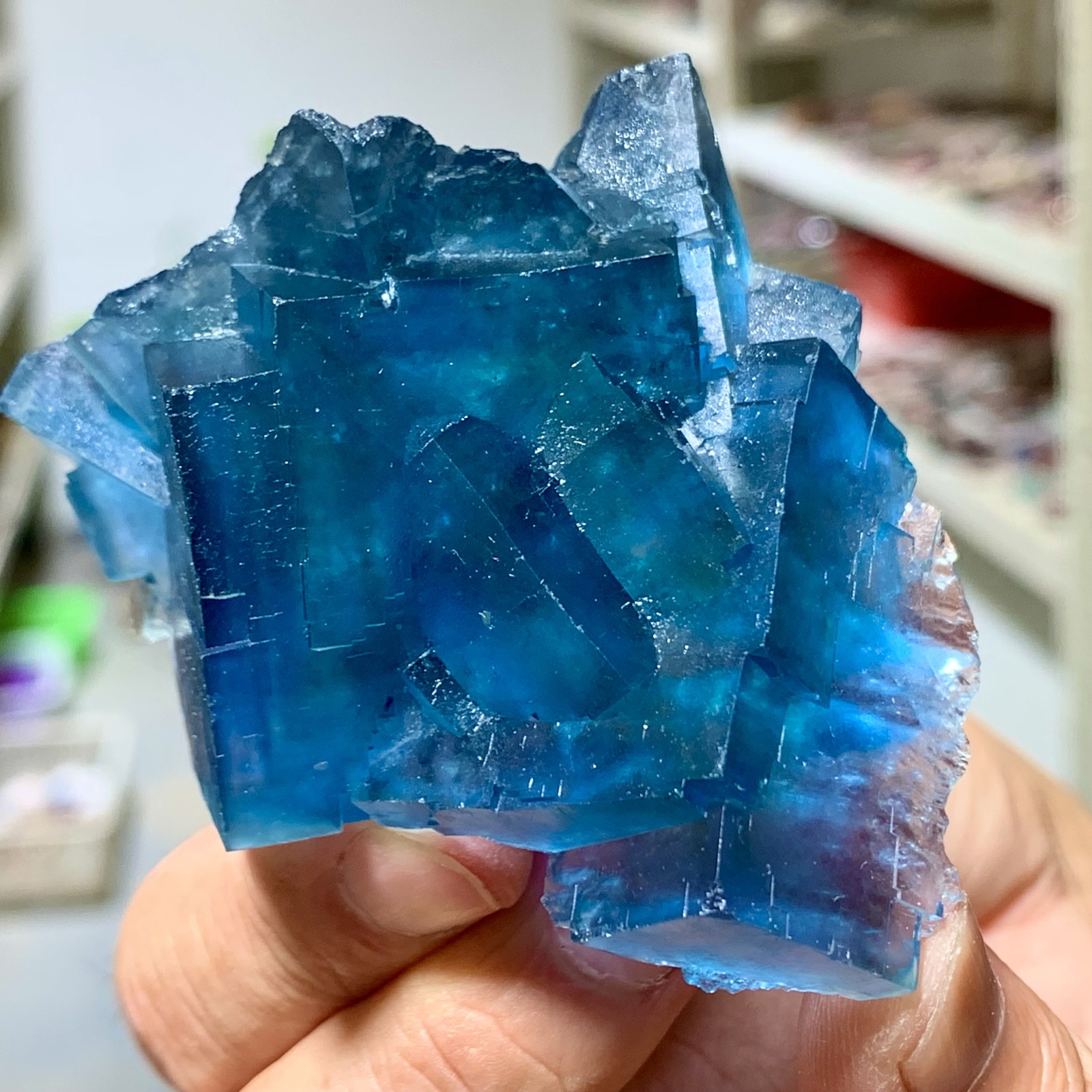115G Rare Transparent Blue-Green Cubic Fluorite Crystal Specimen from China