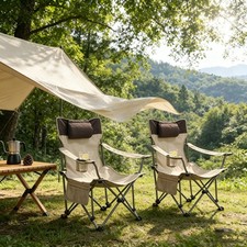 2-Pieces Outdoor Adjustable Camping Chair Folding Lawn Chair With Side Pockets