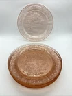 Federal Depression Glass Pink Sharon Cabbage Rose Desert Fruit 9” Plate Set Of 6
