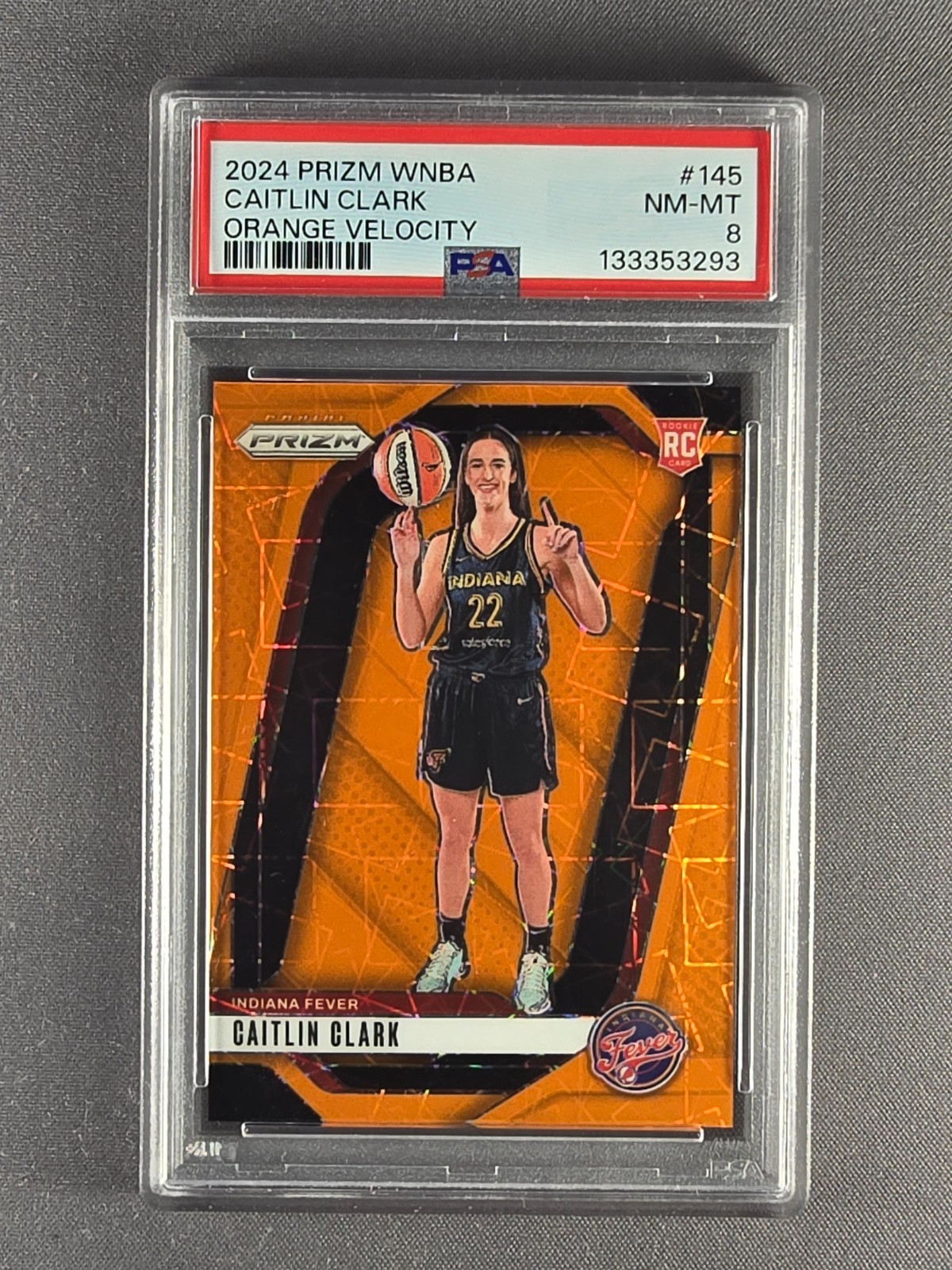 2024 Panini Prizm WNBA #145 Caitlin Clark Orange Velocity PSA 8 Rookie Card RC