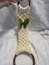Vintage Retro 1970s Macrame Towel Holder Hanger With Green Ceramic Butterfly 20