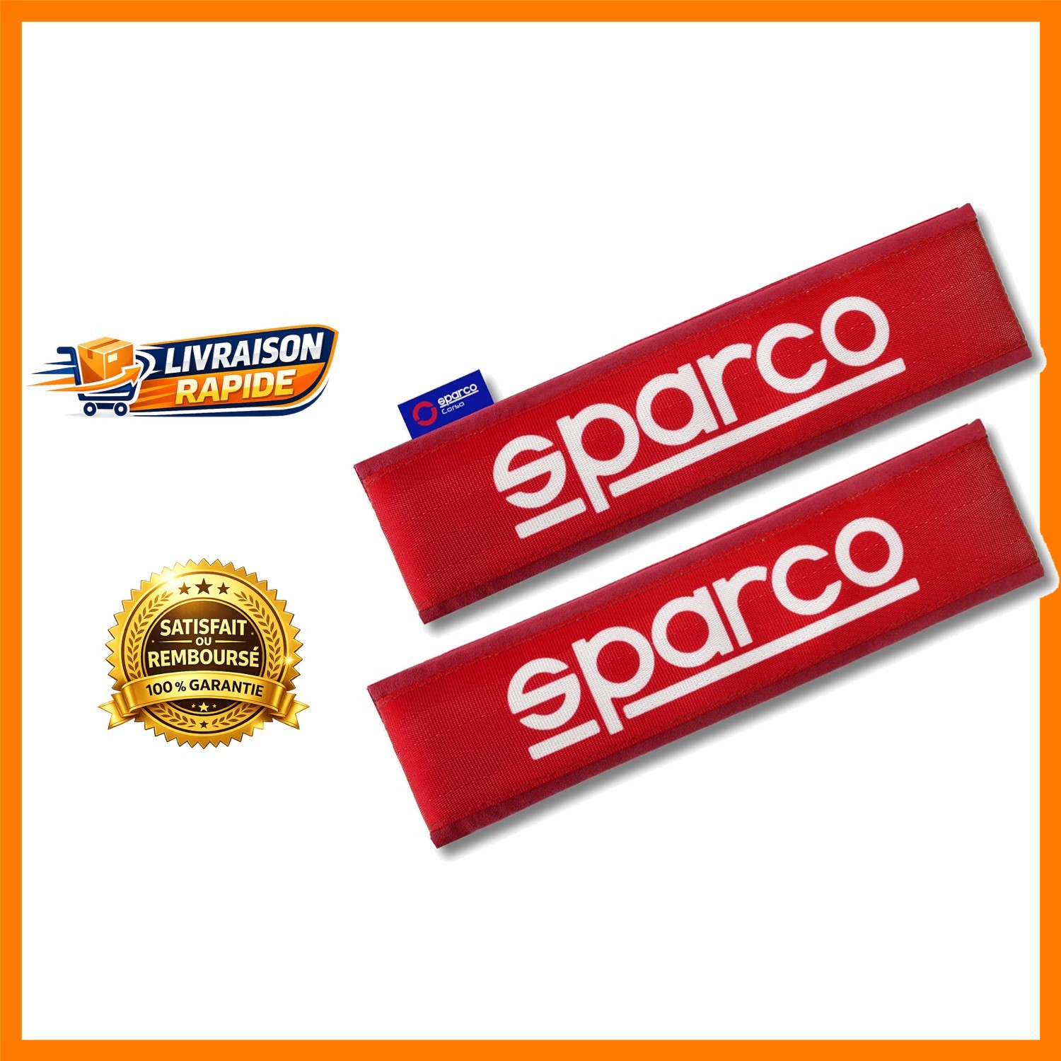 Coussin de ceinture Sparco rouge en polyester idéal pour les longs trajets en famille