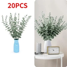 20PcsArtificial Eucalyptus Leaves Stems Green Real Touch Greenery Branch in Bulk