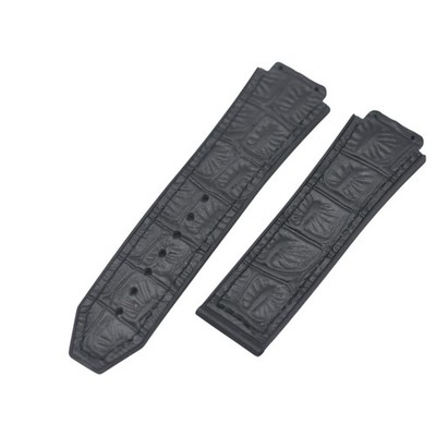 Big Bang 44mm Crocodile Grain Black Leather Plated Rubber Watch Strap For Hublot