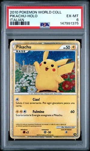 2010 POKEMON WORLD COLLECTION ITALIAN PIKACHU-HOLO PSA 6