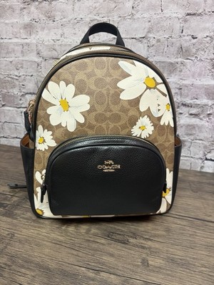 Coach Women s Backpack Handbag Court Tan Floral Signature Coated 10 x13 Daisy