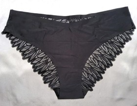 Vintage Bikini Panties w Lace Nylon Spandex Black 38