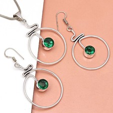 Set Pendant Emerald Womens Earring Plated Simulated Jewelry Handmade