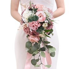 9.8 Inch Wedding Bouquets for Bride Bridesmaid, Dusty Pink Peonies Bridal Bou...