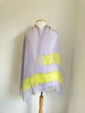 Boutique Moschino Silk Scarf Sheer Purple Yellow Striped Wrap Shawl Italy #A123
