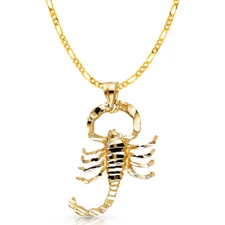 14K Yellow Gold Scorpion Charm Pendant with 3.1mm Figaro 3+1 Chain Necklace