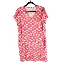 Kim Rogers Shift Dress Pockets V Neck Short Sleeve Geometric Pink L