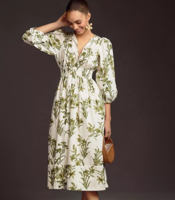 hunter bell green dress Hunter Bell Clementine Dress Green Lily Anthropologie Puff Sleeve Midi Sz M  NEW