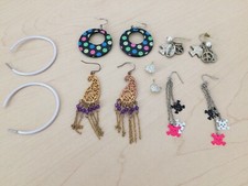 LOT OF 6 PAIRS GIRLS KIDS EARRINGS PIERCED FUN FASHION WITH GIFT BAG