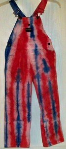 red white and blue bib overalls
