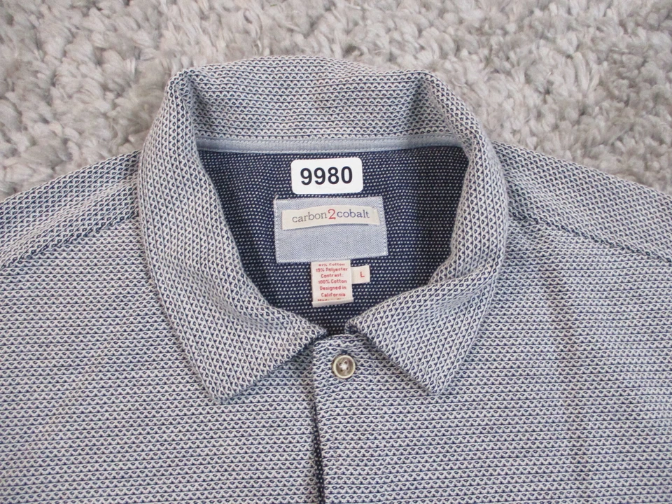 Camisa de carbono 2 cobalto para hombre grande azul blanco tejida bolsillos abotonados informal Foto 3 de 4