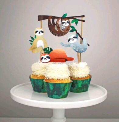 Cupcake Toppers Sloth Themed Baby Shower 4pcs Sloth Cake Topper