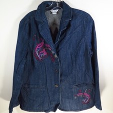 City Blues By Koret Blue Denim Embroidered Long Sleeve Button Up Shirt Womens M