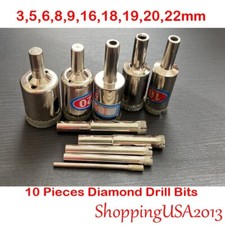 10Pcs 3-22mm Diamond Drill Bits Set Hole Saw Cutter Tool Glass Marble Ceramic
