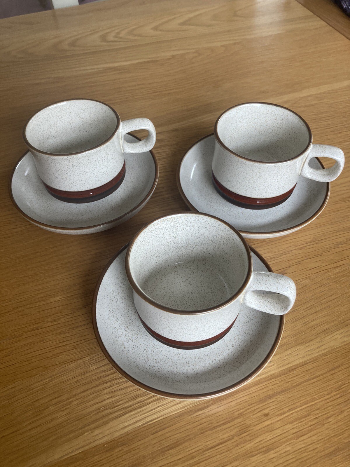 Vintage Denby Potter’s Wheel Brown 3 tea cups and saucers eBay