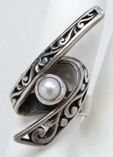 Vtg Modernist Sterling  Pearl 1    Statement Ring Hand Signed SZ 6.5