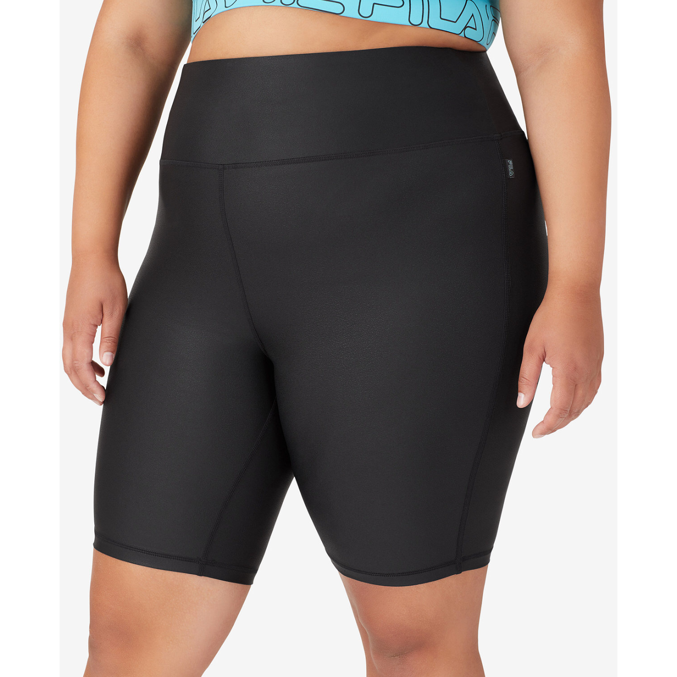 Pantaloncini bici attivi Fila donna neri in pelle look a metà altezza più 1X 2X 3X