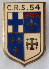 Insigne Badge POLICE Obsolète CRS 54 ORIGINAL DRAGO dos guilloché VINTAGE