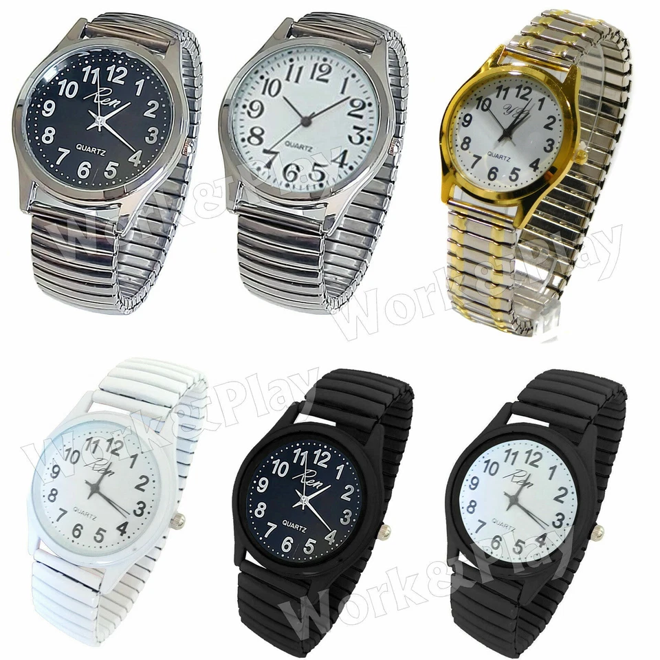 Orologio cinturino elastico da polso uomo donna metallo nero bianco argento oro - Immagine 2 di 2