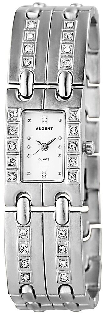 Akzent Design Ladies Bracelet Watch White Silver Strass Analogue Metal Fashion
