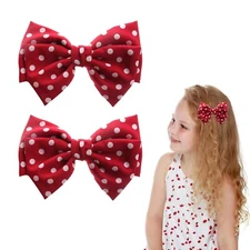 Polka Dot Bow Hair Clips - Handmade Duckbill Fabric Bow Hair Barrettes Clips ...