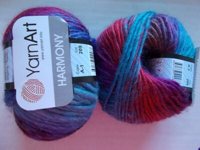 YarnArt Harmony wool blend roving yarn, Multi A-1, lot of 2, (87 yds each)