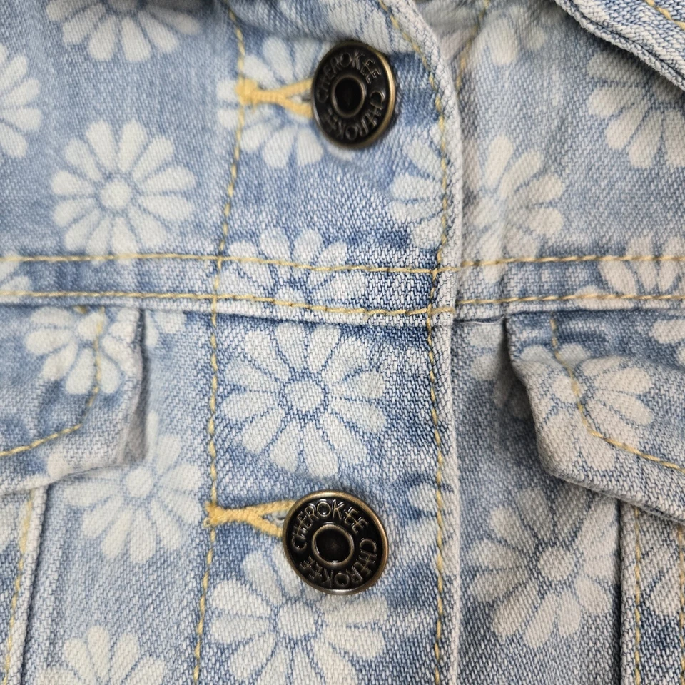 Cherokee Denim Vest Girls 7/8 Blue Floral Daisies Button Front Boho Hippie Flwr - Image 4 of 4