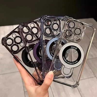 For iPhone 17 Air 16 15 Pro Max 14 13 12 11 Phone Case Shockproof Plating Stand